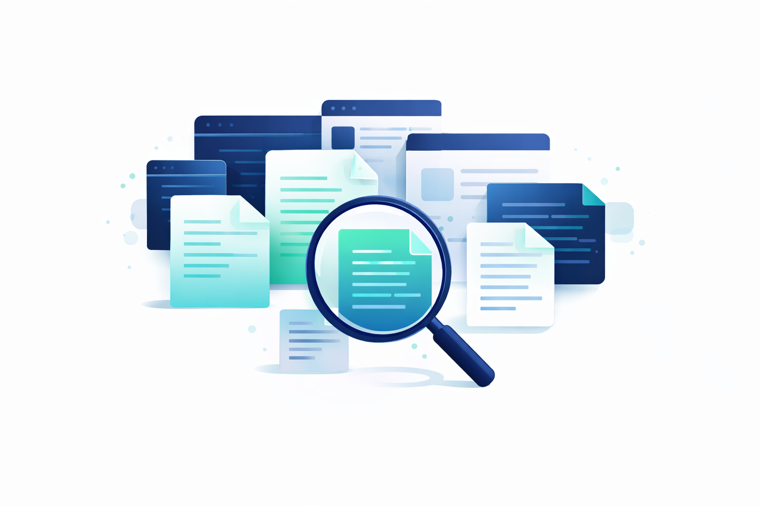 Document discovery with magnifying glass illustration